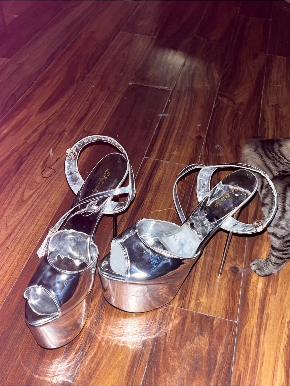 Silver Platform Stiletto Sandals with Ankle Strap